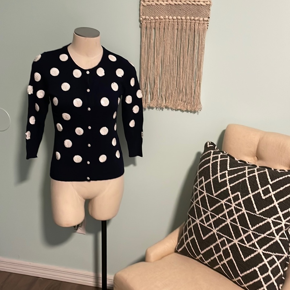 Michael Simon Navy Button Down Cardigan Polka Dot Sweater M Medium